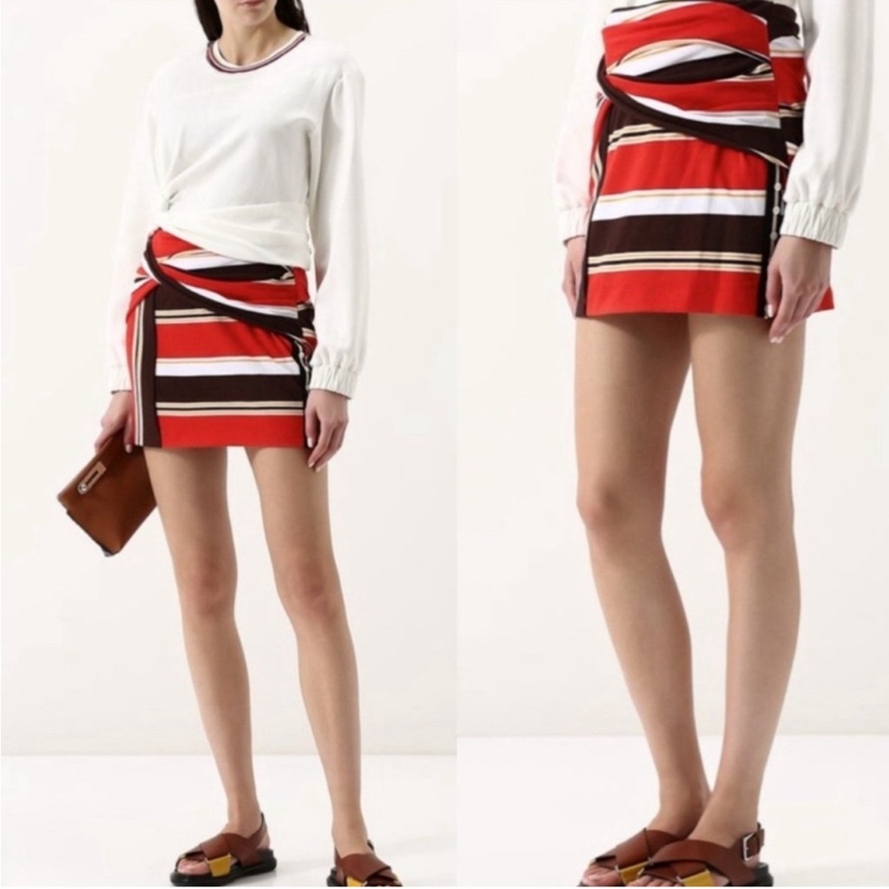 3.1 Phillip Lim Red and White Geometric Skirt